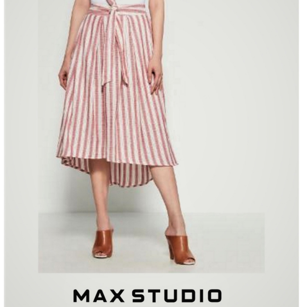 Max studio red stripe tie high low midi skirt size xl